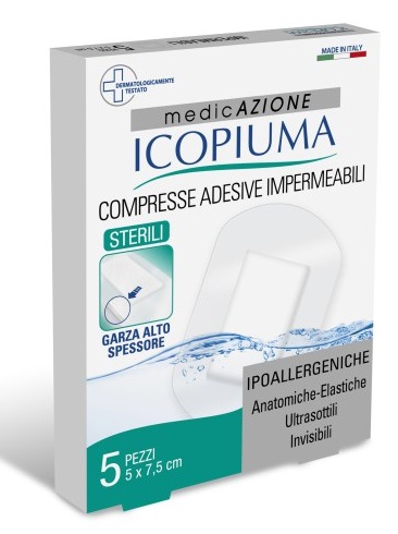 ICOPIUMA GARZA COMPRESSA MEDICATA POSTOPERATORIA 5X7,5 CM 5 PEZZI - Farmacia Del Monaco