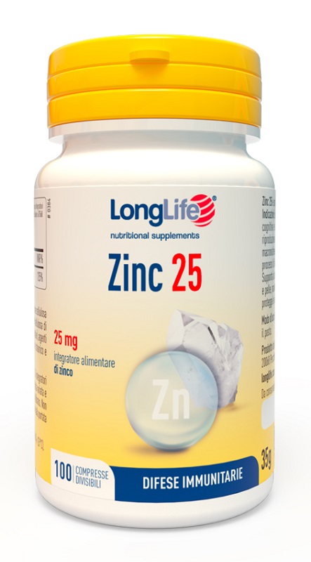 LONGLIFE ZINC 25 MG 100 COMPRESSE DIVISIBILI - Farmacia Del Monaco