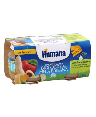 HUMANA OMOGENEIZZATO MELA/BANANA BIO 2 VASETTI 100 G - Farmacia Del Monaco