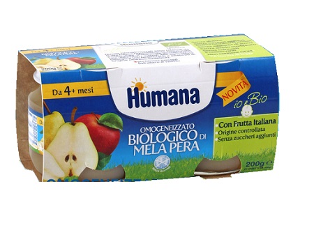 HUMANA OMOGENEIZZATO MELA/PERA BIO 2 VASETTI 100 G - Farmacia Del Monaco