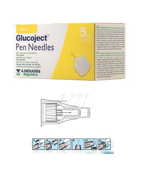 AGO PER PENNA DA INSULINA GLUCOJECT LUNGHEZZA 5 MM GAUGE 31 100 PEZZI - Farmacia Del Monaco