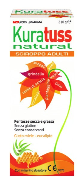 KURATUSS NATURAL SCIROPPO ADULTI PER TOSSE SECCA E GRASSA CON MISURINO DOSATORE GUSTO MIELE EUCALIPTO 210 G - Farmacia Del Monaco