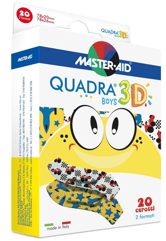 CEROTTO MASTER-AID QUADRA 3D BOYS 20 PEZZI ASSORTITI - Farmacia Del Monaco
