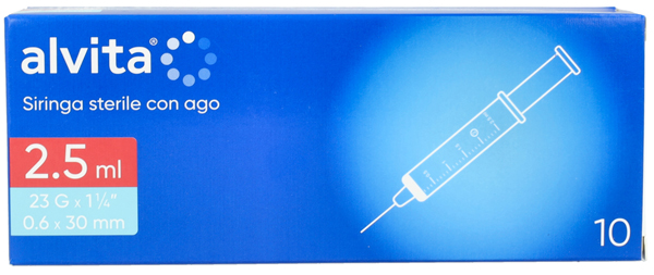 SIRINGA PER INFUSIONE E IRRIGAZIONE ALVITA 2,5 ML CON AGO 23 GAUGE 1 1/4 0,6X30MM 10 PEZZI - Farmacia Del Monaco