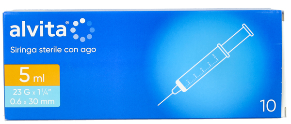 SIRINGA PER INFUSIONE E IRRIGAZIONE ALVITA 5 ML CON AGO 23 GAUGE 1 1/4 0,6X30MM 10 PEZZI - Farmacia Del Monaco