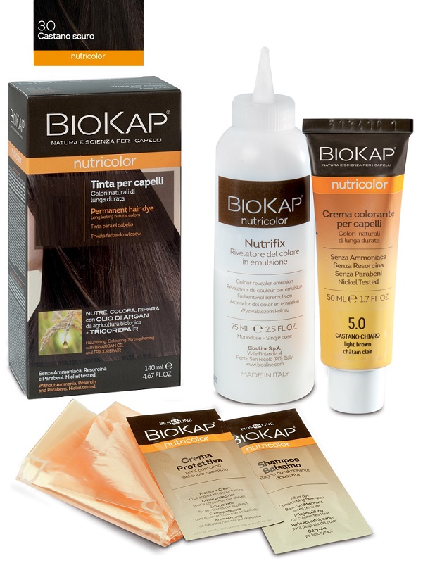 BIOKAP NUTRICOLOR 3,0 NEW CASTANO SCURO TINTA TUBO + FLACONE - Farmacia Del Monaco