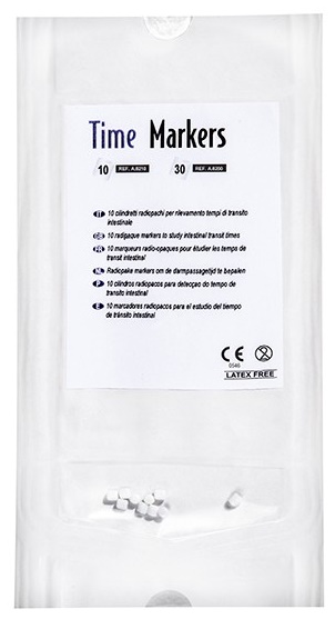 MARCATORE RADIOPACO IN GRANULI A BASE DI POLIPROPILENE FOOD GRADE E BARIO SOLFATO FU TIME-MARKERS PER RILEVAMENTO TEMPO DI TRANSITO INTESTINALE BUSTA DA 10 CILINDRETTI 20 PEZZI - Farmacia Del Monaco