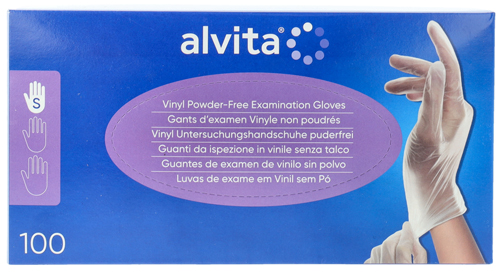 GUANTI DA ISPEZIONE ALVITA IN VINILE SENZA TALCO S 100 PEZZI - Farmacia Del Monaco