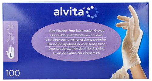 GUANTI DA ISPEZIONE ALVITA IN VINILE SENZA TALCO L 100 PEZZI - Farmacia Del Monaco