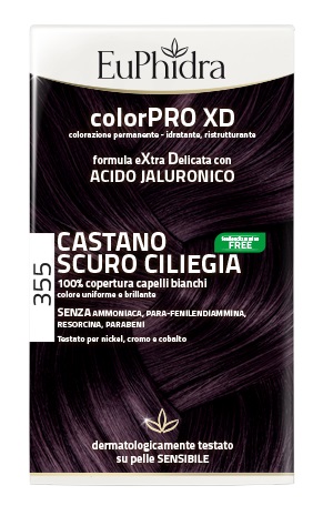 EUPHIDRA COLORPRO XD 355 CASTANO SCURO CILIEGIA GEL COLORANTE CAPELLI IN FLACONE + ATTIVANTE + BALSAMO + GUANTI - Farmacia Del Monaco
