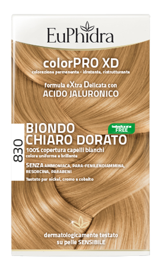 EUPHIDRA COLORPRO XD 830 BIONDO CHIARO DORATO GEL COLORANTE CAPELLI IN FLACONE + ATTIVANTE + BALSAMO + GUANTI - Farmacia Del Monaco