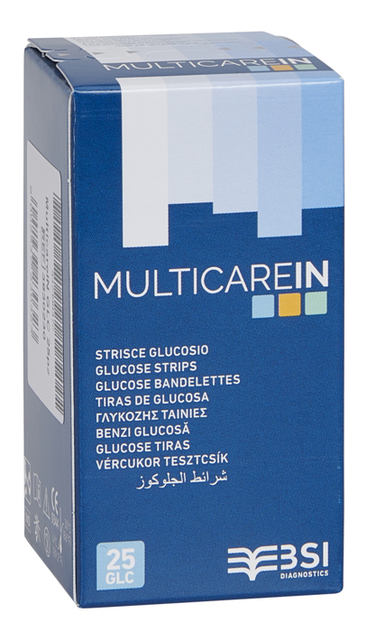 STRISCE MISURAZIONE GLICEMIA MULTICARE IN GLUCOSIO ELETTRODO 25 PEZZI - Farmacia Del Monaco