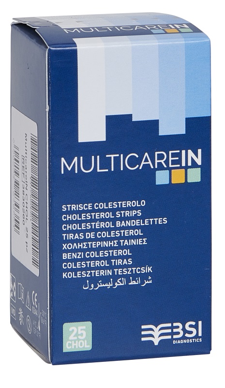 TEST COLESTEROLEMIA MULTICARE IN COLESTEROLO IN STRISCE CON ASPIRAZIONE CAPILLARE 25 PEZZI - Farmacia Del Monaco