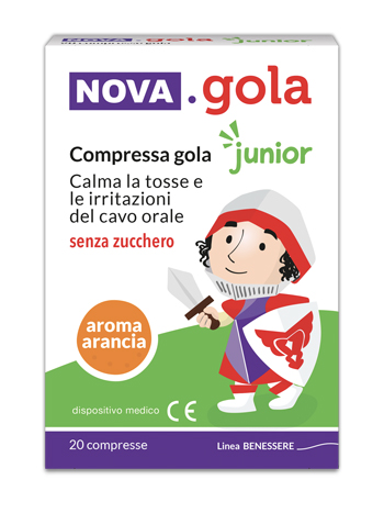 NOVA GOLA JUNIOR ARANCIA 20 COMPRESSE SENZA ZUCCHERO - Farmacia Del Monaco