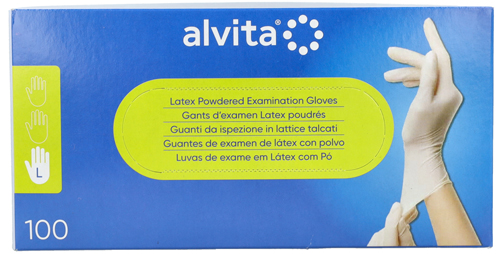 GUANTI DA ISPEZIONE ALVITA IN LATTICE TALCATI L 100 PEZZI - Farmacia Del Monaco