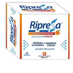 RIPRESA 30BUST 10G INTEGRATORE ALIMENTARE DI MAGNESIO E POTASSIO BUSTINE EFFERVESCENTI UTILE NEGLI STATI DI STANCHEZZA - Farmacia Del Monaco