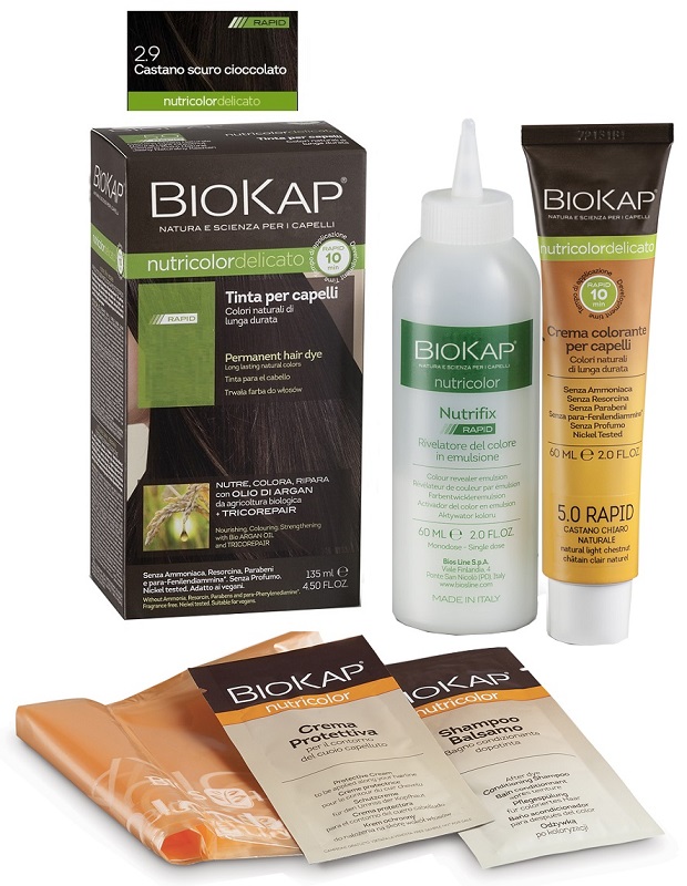 BIOS LINE  BIOKAP NUTRICOLOR DELICATO RAPID TINTA 2,9 CASTANO SCURO CIOCCOLATO 135 ML - Farmacia Del Monaco
