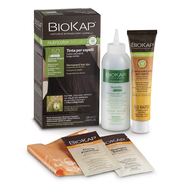 BIOS LINE  BIOKAP NUTRICOLOR DELICATO RAPID TINTA 5,0 CASTANO CHIARO NATURALE 135 ML - Farmacia Del Monaco