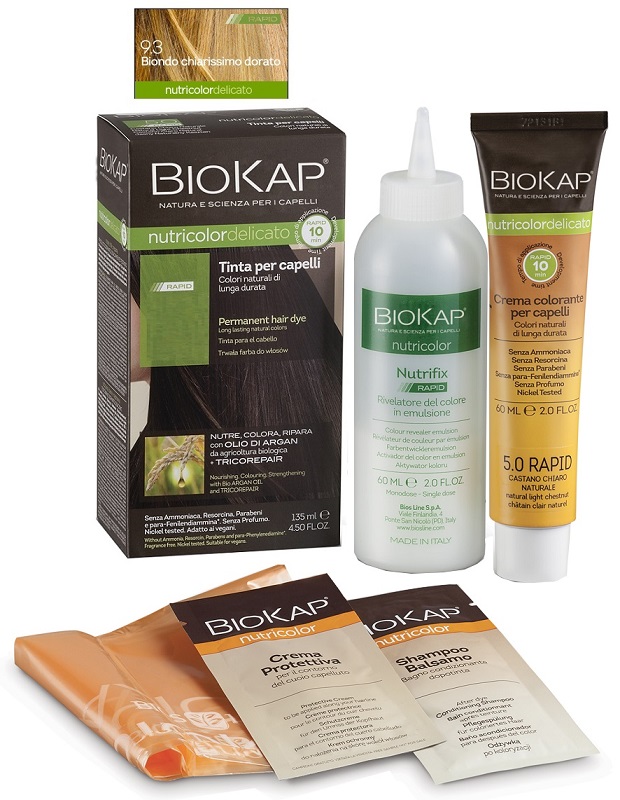 BIOS LINE  BIOKAP NUTRICOLOR DELICATO RAPID TINTA 9,3 BIONDO CHIARISSMO DORATO 135 ML - Farmacia Del Monaco