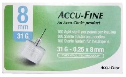 AGO PER PENNA DA INSULINA ACCU-FINE PEN NEEDLE ACCU-CHEK GAUGE 31 X 8MM 100 PEZZI - Farmacia Del Monaco