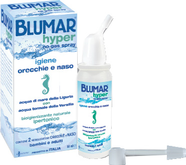 BLUMAR HYPER SPRAY NO GAS SOLUZIONE IPERTONICA DI ACQUA DI MARE E ACQUA TERMALE PER IGIENE NASO E ORECCHIO 50 ML - Farmacia Del Monaco