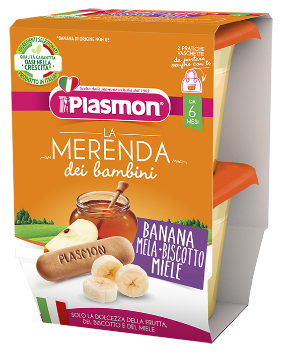 PLASMON LA MERENDA DEI BAMBINI MERENDE BANANA MELA BISCOTTO MIELE ASETTICO 2 X 120 G - Farmacia Del Monaco