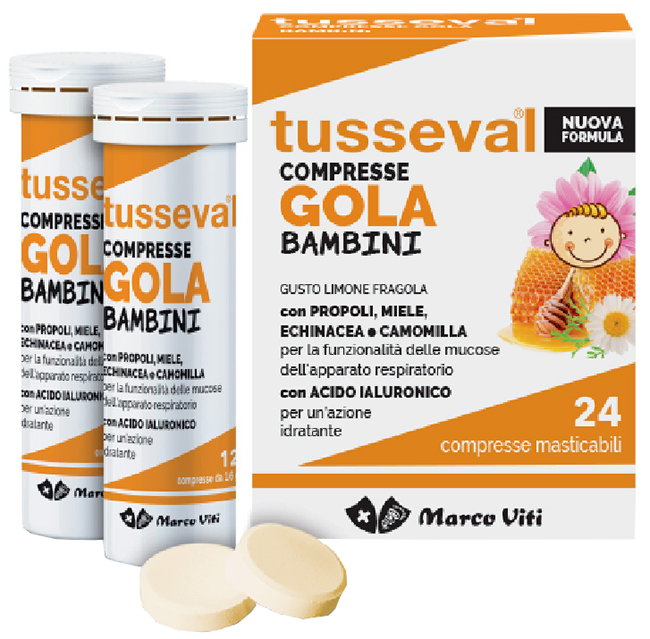 TUSSEVAL GOLA BAMBINI 24 COMPRESSE - Farmacia Del Monaco