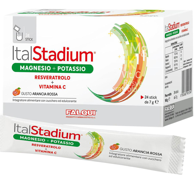 ITALSTADIUM MAGNESIO POTASSIO RESVERATOLO VITAMINA C ARANCIA ROSSA 24 STICK - Farmacia Del Monaco