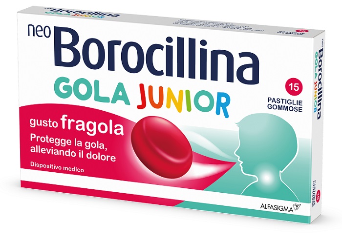 NEOBOROCILLINA GOLA JUNIOR 15 PASTIGLIE GUSTO FRAGOLA - Farmacia Del Monaco