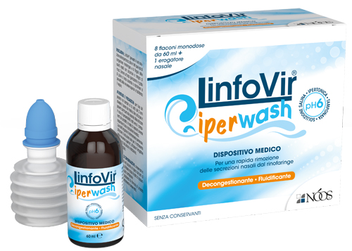 LINFOVIR IPERWASH SOLUZIONE SALINA IPERTONICA TAMPONATA 8 FLACONI DA 60 ML + 1 EROGATORE NASALE - Farmacia Del Monaco