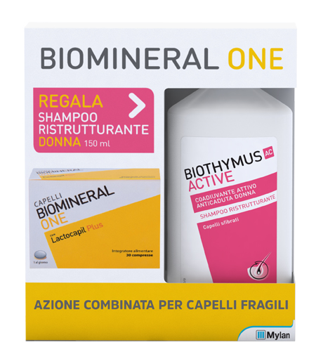 BIOMINERAL ONE LACTOCAPIL 30 COMPRESSE + BIOTHYMUS SHAMPOO DONNA RISTRUTTURANTE 150 ML - Farmacia Del Monaco