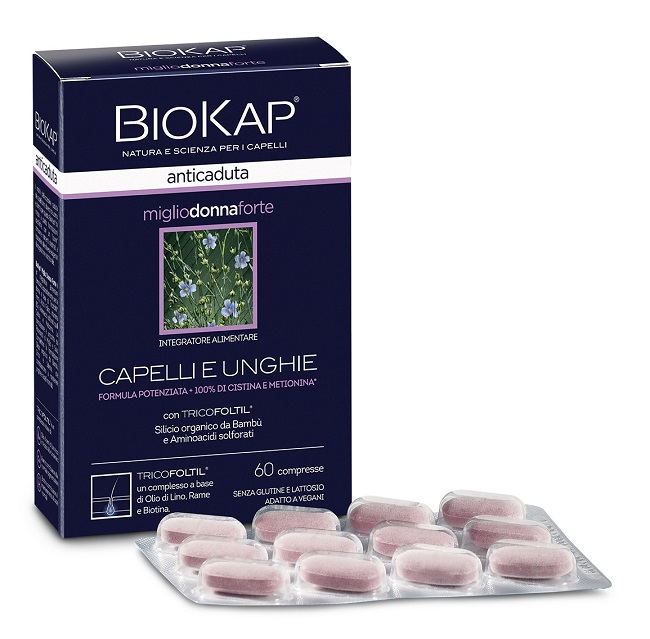 BIOKAP ANTICADUTA MIGLIO DONNA FORTE CON TRICOFOLTIL 60 COMPRESSE - Farmacia Del Monaco