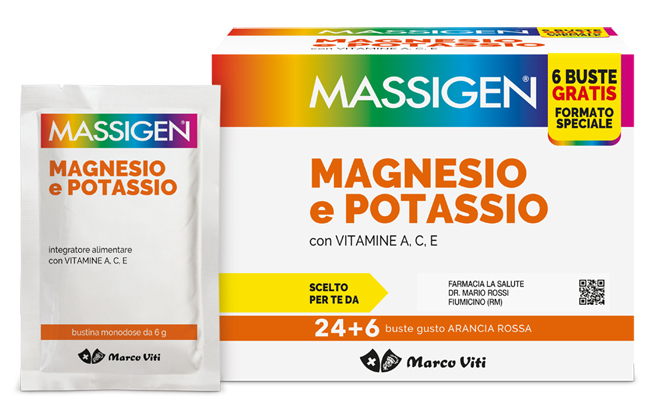 MASSIGEN MAGNESIO POTASSIO 24 BUSTINE + 6 BUSTINE - Farmacia Del Monaco