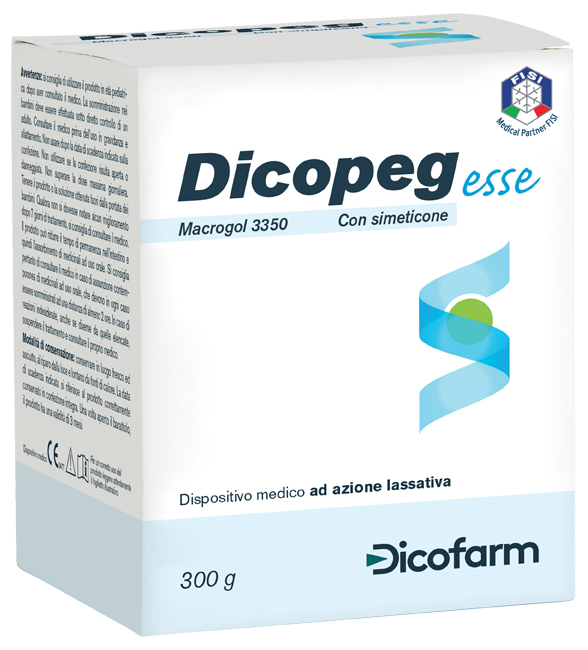 POLIMERO INERTE IDROSOLUBILE MACROGOL 3350 DICOPEG ESSE CON SIMETICONE PER TRATTAMENTO STIPSI POLVERE 300 G - Farmacia Del Monaco