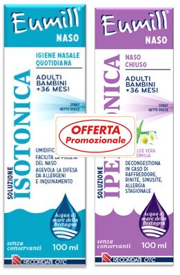 EUMILL NASO BIPACK SPRAY SOLUZIONE ISOTONICA 100 ML + SOLUZIONE IPERTONICA 100 ML - Farmacia Del Monaco