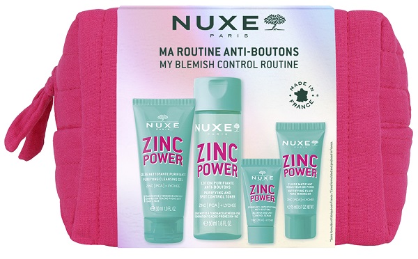 NUXE ZINC POWER TROUSSE ANTI-IMPERFEZIONI 1 FLUIDO MATTIFICANTE 40 ML + 1 GEL DETERGENTE 150 ML + 1 LOZIONE PURIFICANTE 200 ML + 1 SIERO 30 ML - Farmacia Del Monaco