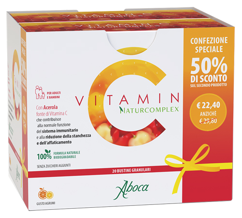 VITAMIN C NATURCOMPLEX 20 BUSTINE GRANULARI CONFEZIONE SPECIALE 1+1 - Farmacia Del Monaco