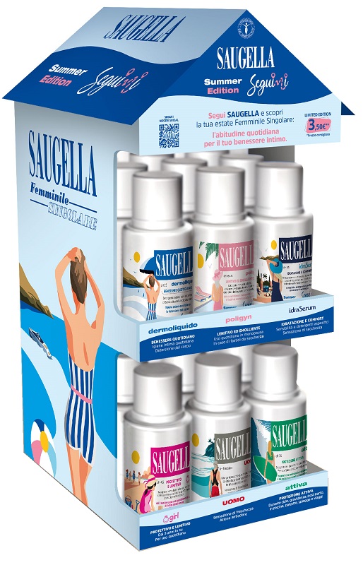 SAUGELLA SEGUIMI EXPO BANCO 4 DERMOLIQUIDO + 4 POLIGYN + 4 GIRL + 4 UOMO + 4 IDRASERUM + 4 ATTIVA - Farmacia Del Monaco