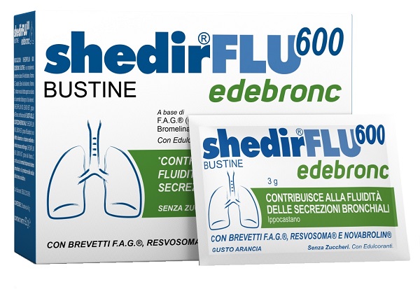 SHEDIRFLU 600 EDEBRONC 20 BUSTINE DA 3 G GUSTO ARANCIA, SENZA GLUTINE, NATURALMENTE PRIVO DI LATTOSIO, SENZA ZUCCHERI, CON EDULCORANTE - Farmacia Del Monaco