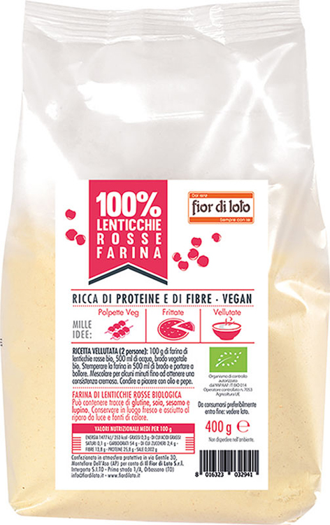 FIOR DI LOTO FARINA DI LENTICCHIE ROSSE BIO 400 G - Farmacia Del Monaco