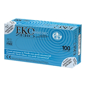 GUANTO MONOUSO IN NITRILE BLU SUPERFICIE MICRORUVIDA EKO ZERO PW SENZA POLVERE MISURA 8 MEDIUM 100 PEZZI - Farmacia Del Monaco