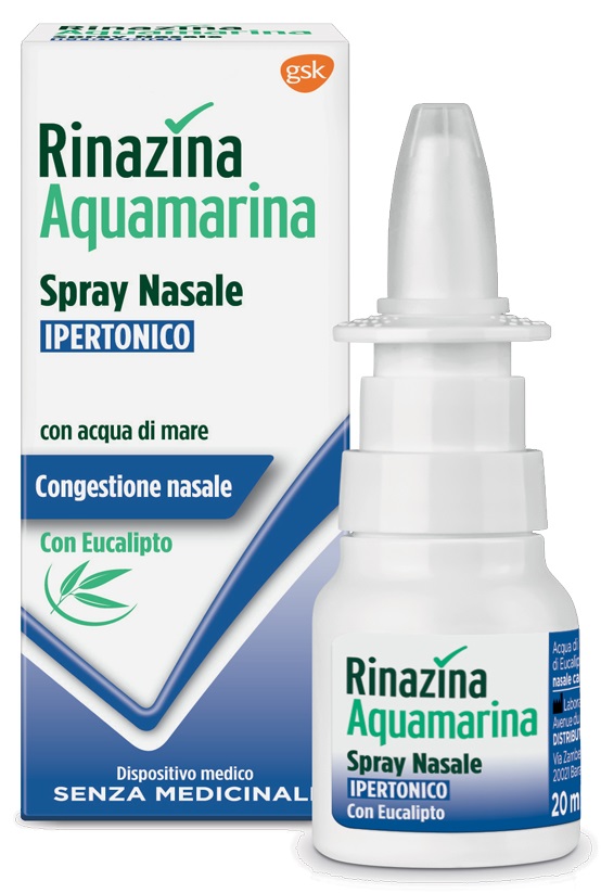 RINAZINA AQUAMARINA SPRAY NASALE IPERTONICO CON EUCALIPTO 20 ML - Farmacia Del Monaco