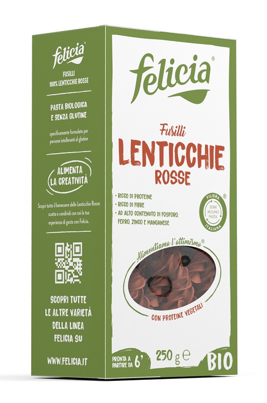 FELICIA BIO FUSILLI DI LENTICCHIE ROSSE 250 G - Farmacia Del Monaco