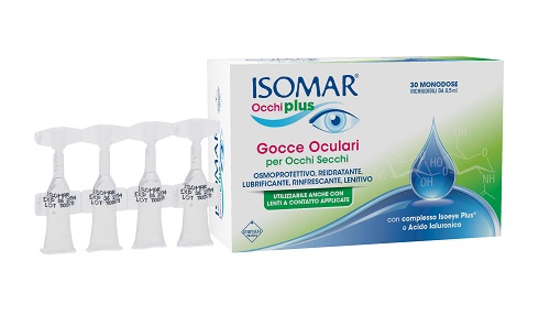 ISOMAR OCCHI PLUS GOCCE OCULARI PER OCCHI SECCHI ALL'ACIDO IALURONICO 0,25% 30 FLACONCINI MONODOSE - Farmacia Del Monaco