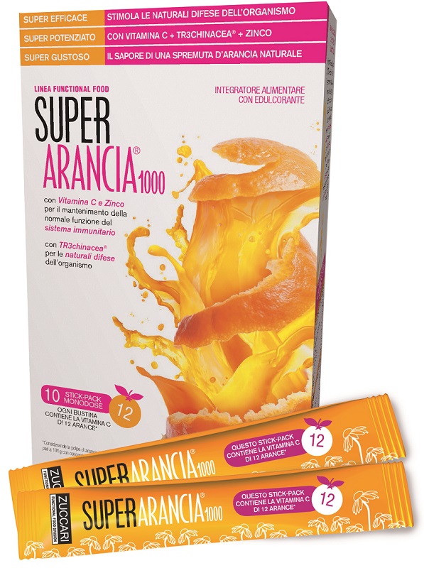 SUPER ARANCIA 1000 10 STICK PACK MONODOSE DA 3,7G INTEGRATORE ALIMENTARE CON EDULCORANTE - Farmacia Del Monaco