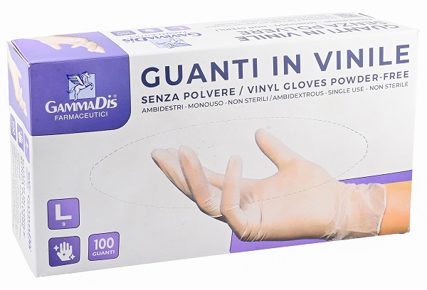 GUANTI VINILE SENZA POLVERE LARGE 100 PEZZI GAMMADIS - Farmacia Del Monaco