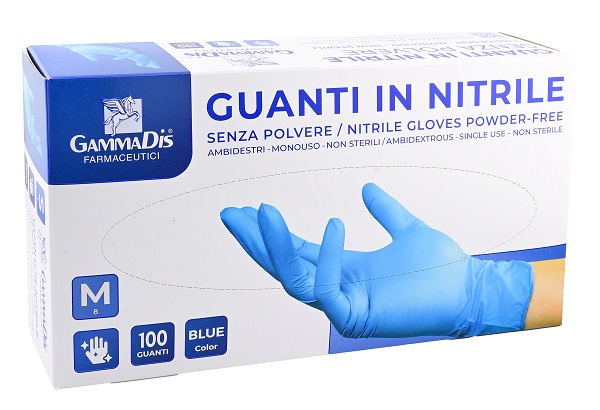 GUANTI NITRILE SENZA POLVERE MEDIUM 100 PEZZI GAMMADIS - Farmacia Del Monaco