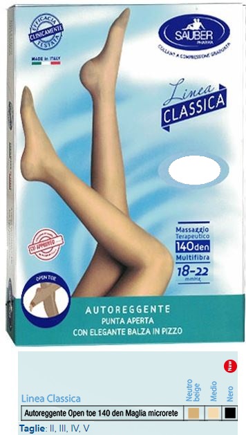 SAUBER AUTOREGGENTE OPEN TOE MAGLIA MICRORETE 140 DEN COLORE NEUTRO BEIGE TAGLIA 2 LINEA CLASSICA - Farmacia Del Monaco