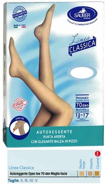 SAUBER AUTOREGGENTE OPEN TOE MAGLIA LISCIA 70 DEN COLORE NEUTRO BEIGE TAGLIA 4 LINEA CLASSICA - Farmacia Del Monaco