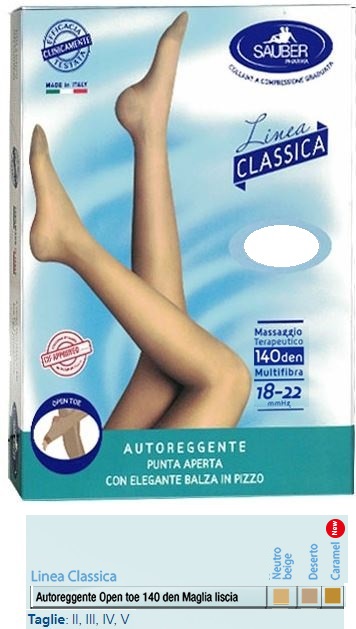 SAUBER AUTOREGGENTE OPEN TOE MAGLIA LISCIA 140 DEN COLORE NEUTRO BEIGE TAGLIA 2 LINEA CLASSICA - Farmacia Del Monaco